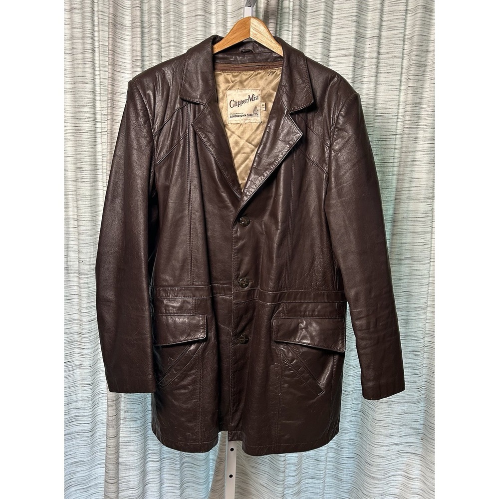 VTG 60's 70's Clipper Mist Brown 100% Genuine Leather Jacket Men's 46L Groovy!